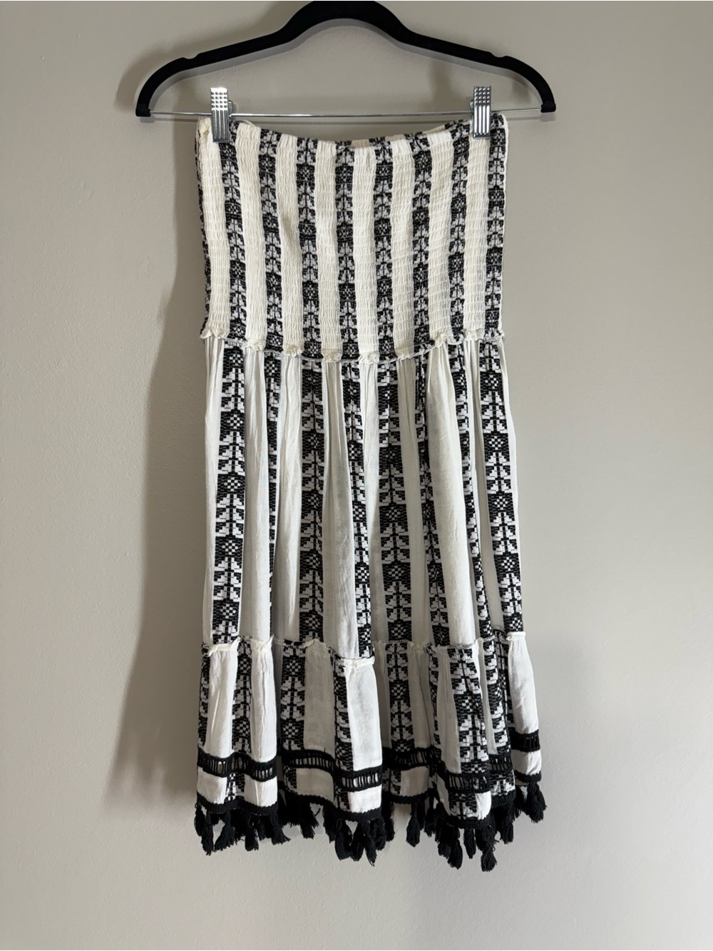 Black & White Striped Tassel Midi Skirt